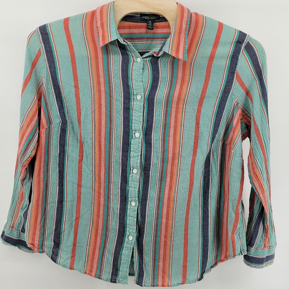 LRL Lauren Jeans‎ Co. Ralph Lauren XXXL Multicolor Striped Cotton Button Down - Picture 5 of 6